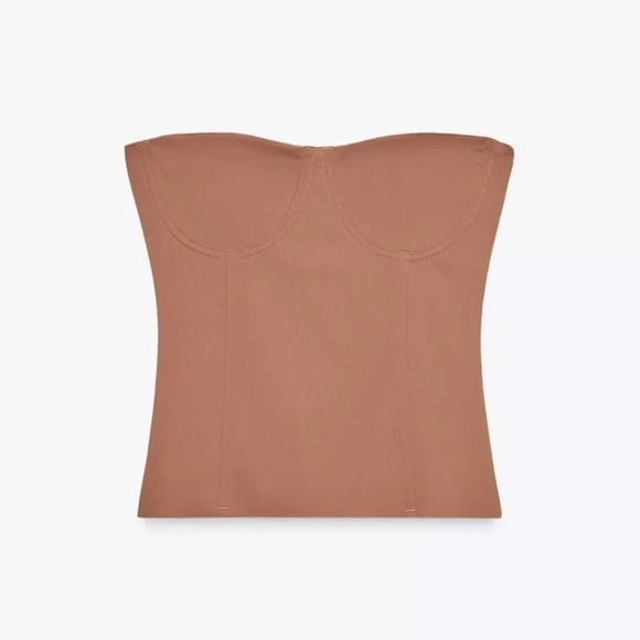 Zara Tops - Zara Beige Pink Straight Neck‎ Bandeau Corset Top 3641/807/613